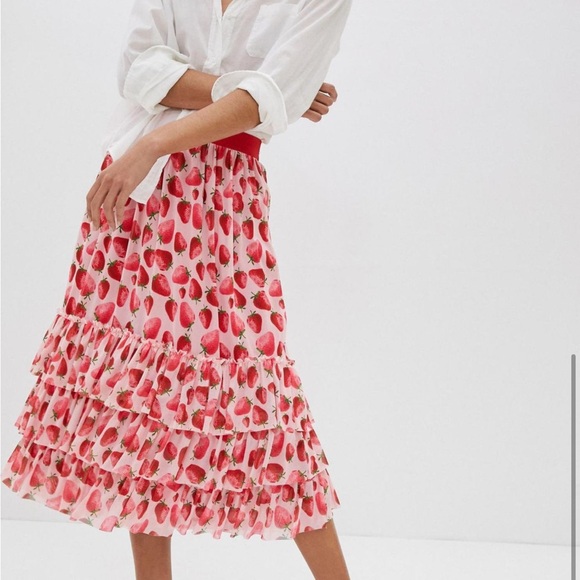 Eva Franco Anthropologie Strawberry Tiered Midi Skirt - Picture 2 of 10